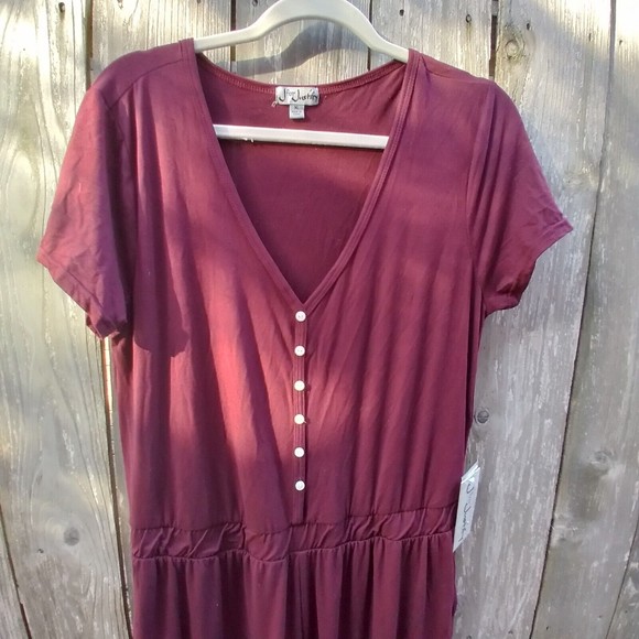 NWT J For Justify size XL jumpsuit short sleeve henley bordeaux red - Picture 9 of 12